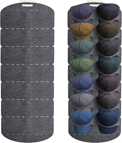 Miniatura 1 de BAOSHILI Estante para sombreros para gorras de béisbol, 14 bolsillos de doble línea ordenada, estante de exhibición plegable para gorras de béisbol,