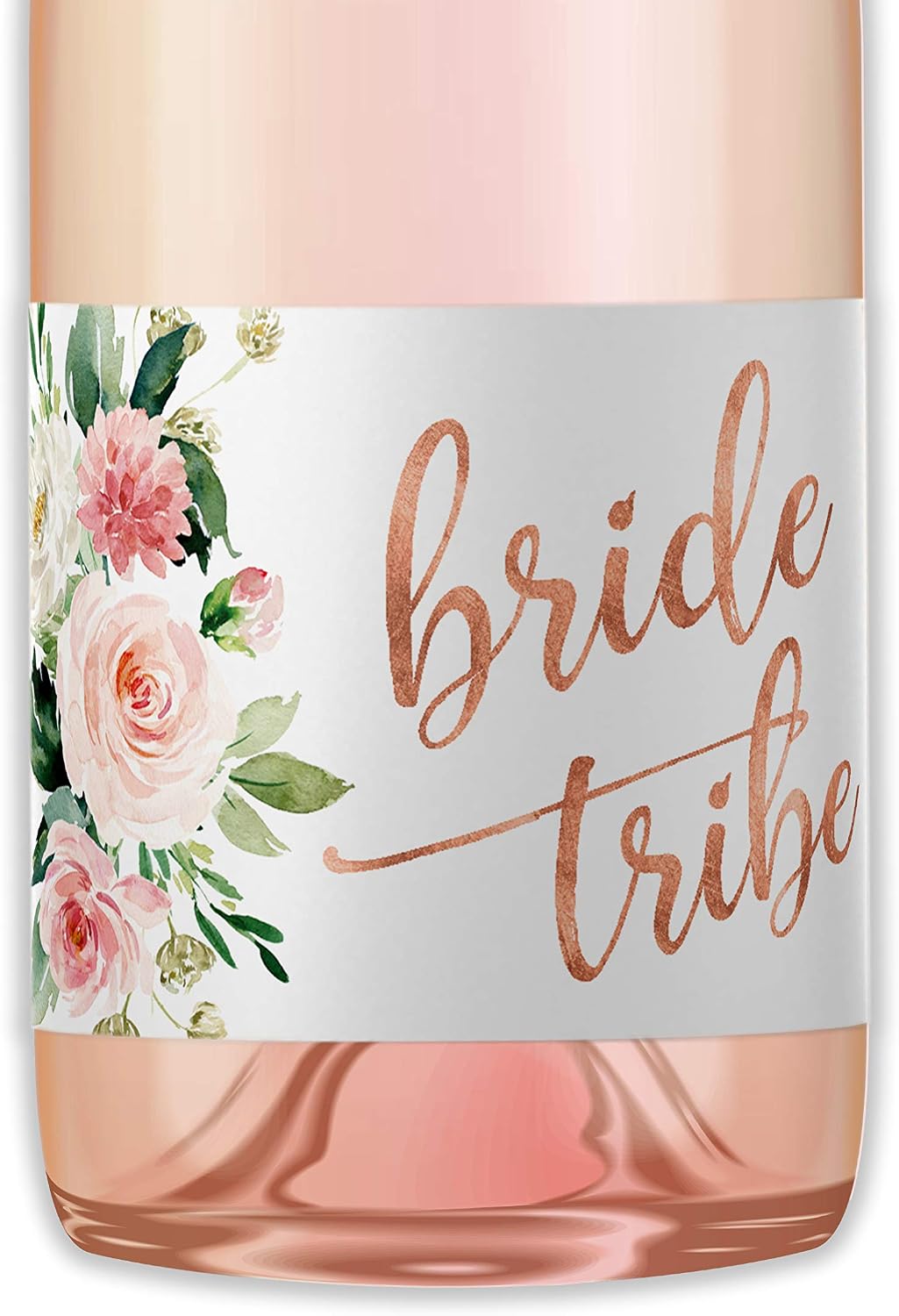 Bride Tribe Mini Champagne Bottle Labels ● Set of 12 ● Rose Gold Floral Bachelorette Party Mini Wine Labels Bridal Shower Bride Squad Mini Wine Bubbly for My Bride Tribe Waterproof M625-RG-BT-12
