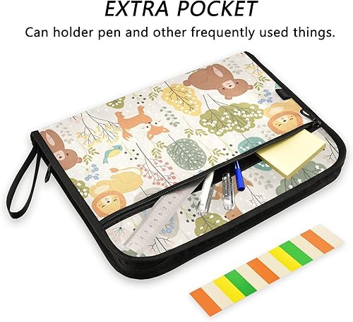 Miniatura 2 de Woodland Repeat Fox - Carpeta de archivos A4 con 13 bolsillos, tamaño carta, para escuela, con cierre de cremallera, carpetas grandes para