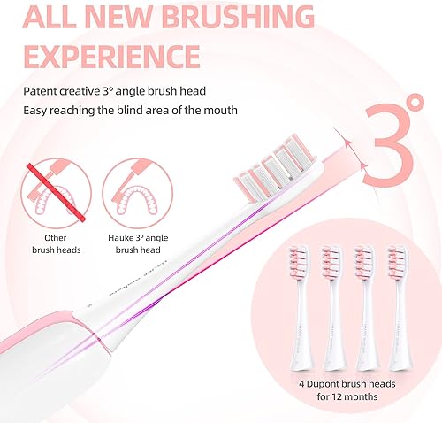 Miniatura 3 de HAUKE Cepillo de dientes eléctrico sónico, 42000VPM, 5 modos, 2 asas, 8 cabezales de cepillo, 2 fundas de viaje, carga inalámbrica para 120 días,