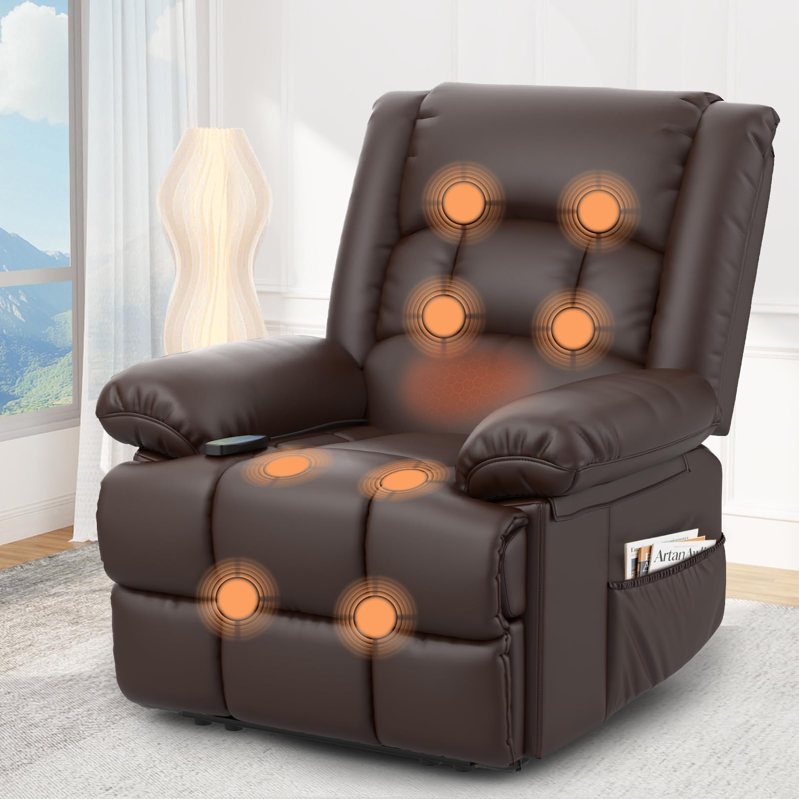 Srfzluxy Recliner Armchair Recliners with Massage & Heat, Padded Armrest & Cushion Extended Footrest, Manual Adjustable Single Sofa with Dual Side Pockets, Reclining Chairs Living Room Sofa Chair