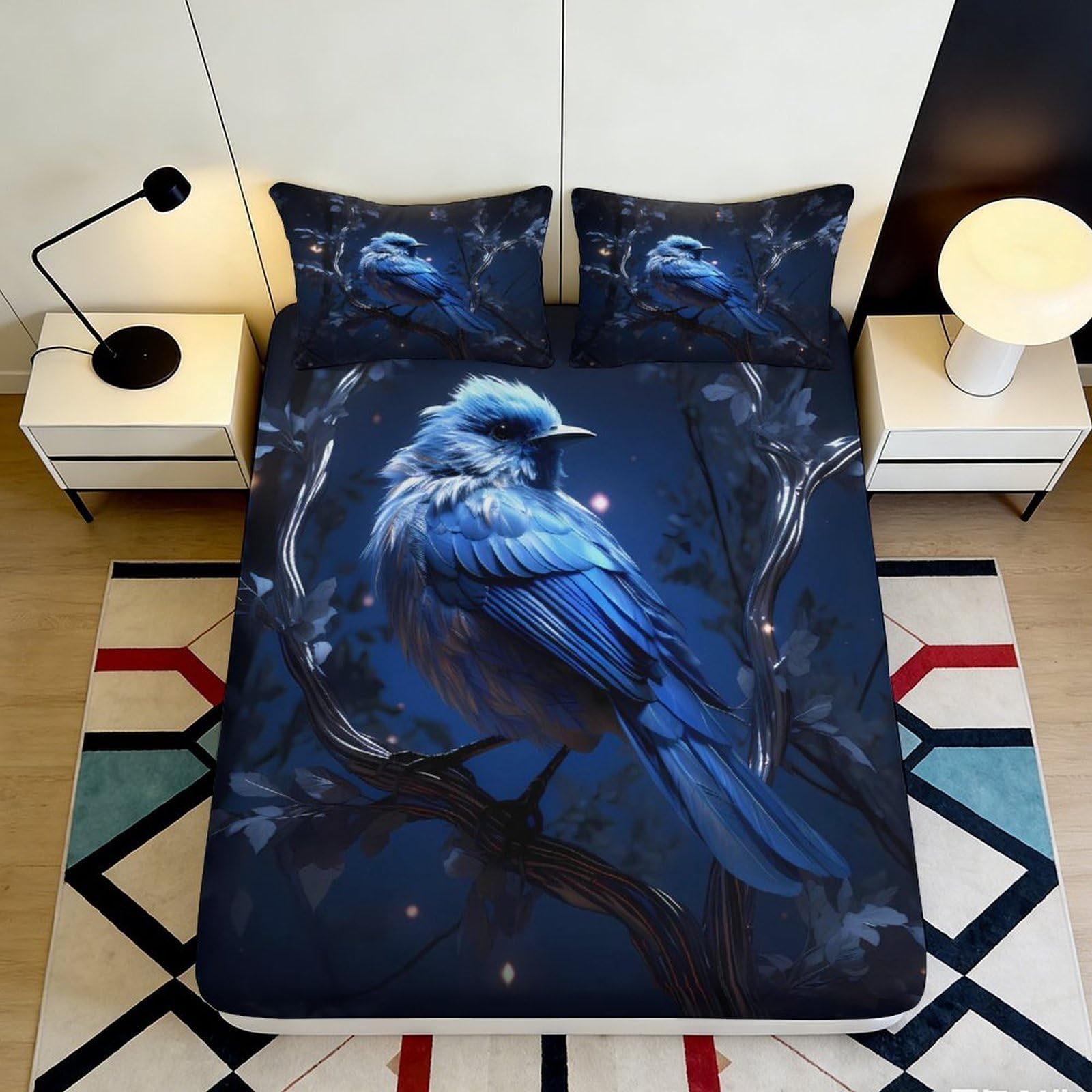 3D Printed Persian Floral Fitted Sheet Microfiber Soft Red Blue Oriental Mattress Cover for Bedroom Guest Room Decor 90x200x25cm