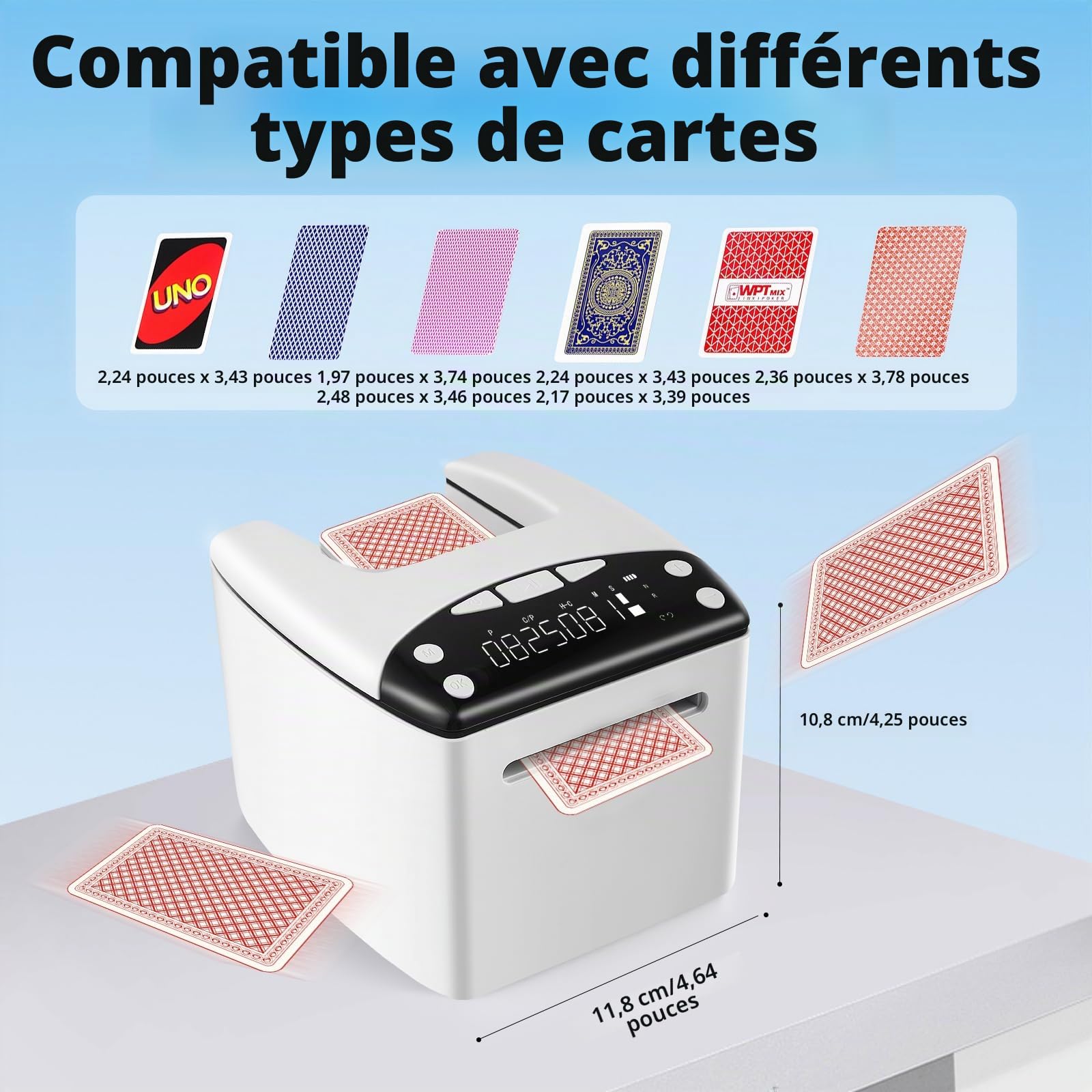 Distributeur de Cartes Automatique, Distributeur Automatique de Cartes pour 8 Joueurs, Rotation 360°, Rechargeable & Silencieux pour UNO, Poker, Monopoly Deal, Bycicle et Maverick
