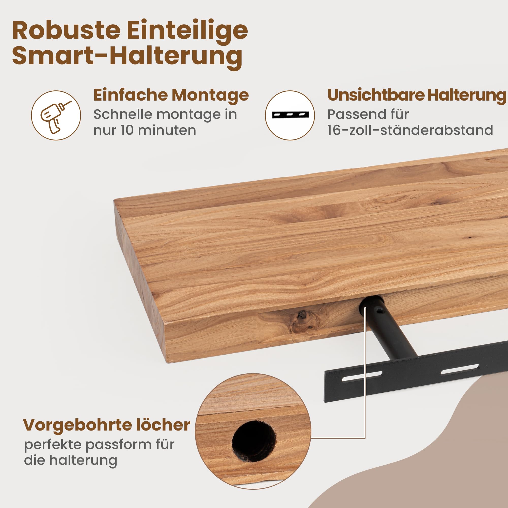 Estantes flotantes para decoración de pared, estantes flotantes de madera de olmo maciza rústica de 8 pulgadas de profundidad, estantes de pared con soporte invisible para sala de estar, baño