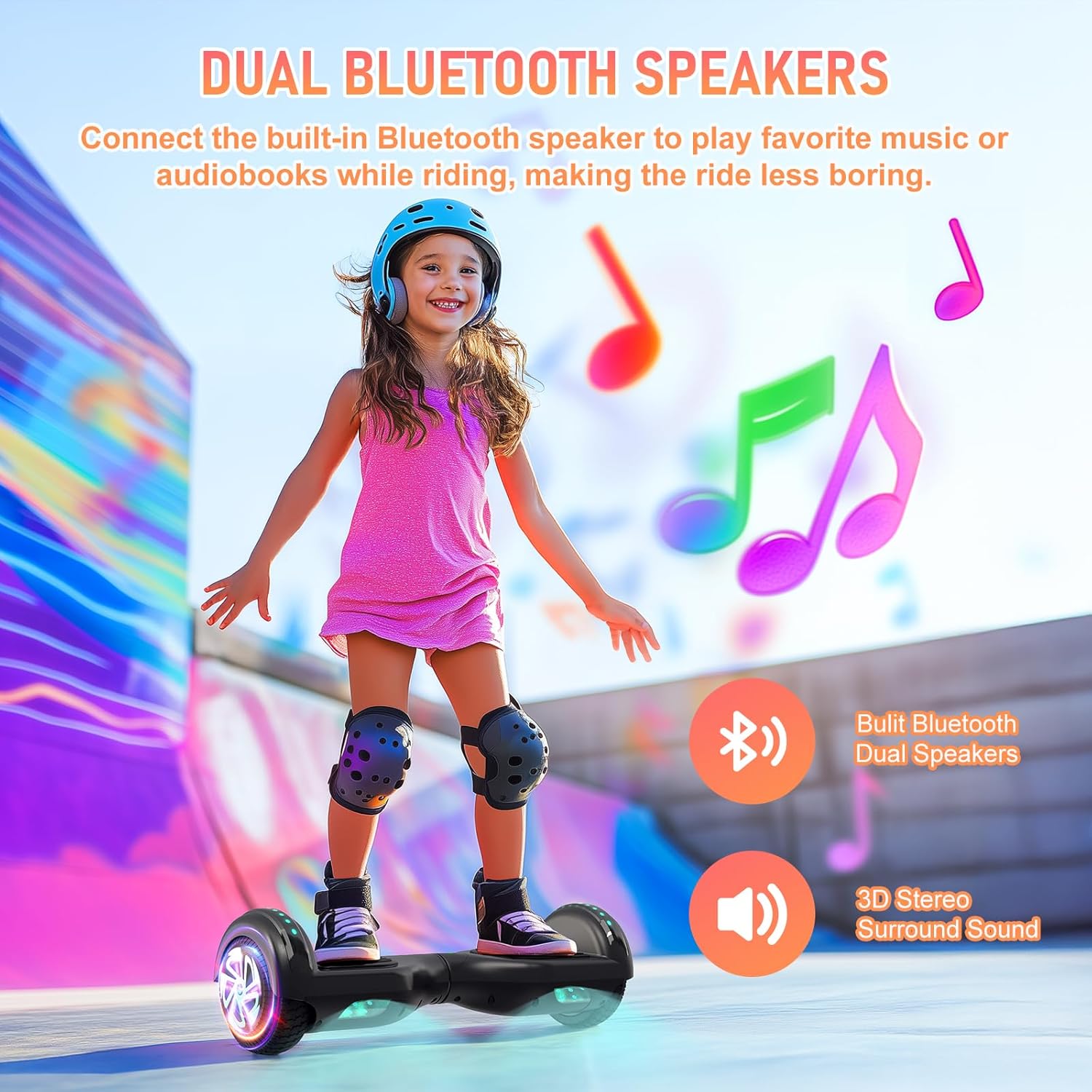 LIEAGLE Scooter, Self Balancing Scooter with Bluetooth Speaker LED Lights Wheels,Dual 300w Motors, 7.5 mph Max Speed & 8.5 Miles Max Range, for Kids, Boys, Gilrls, Adults, for All Ages