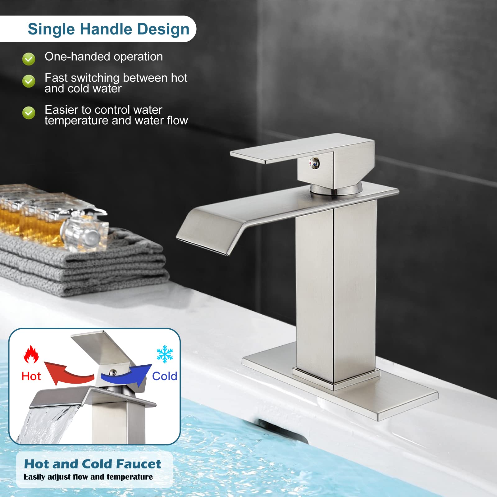 Snapklik.com : Midanya Waterfall Bathroom Faucets, Single Handle 1 Hole ...