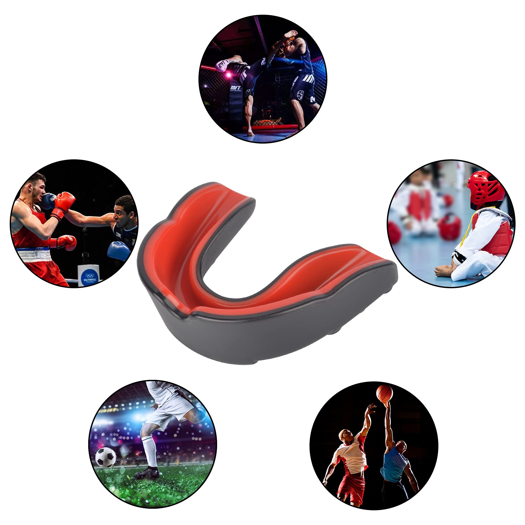 Ochraniacz na usta, ochraniacz na zęby dla dorosłych i juniorów z etui, dopasowany profesjonalny ochraniacz na zęby do piłki nożnej, boksu, MMA, rugby, sztuki walki, judo, karate, hokeja, zapasy (czarno-czerwony)