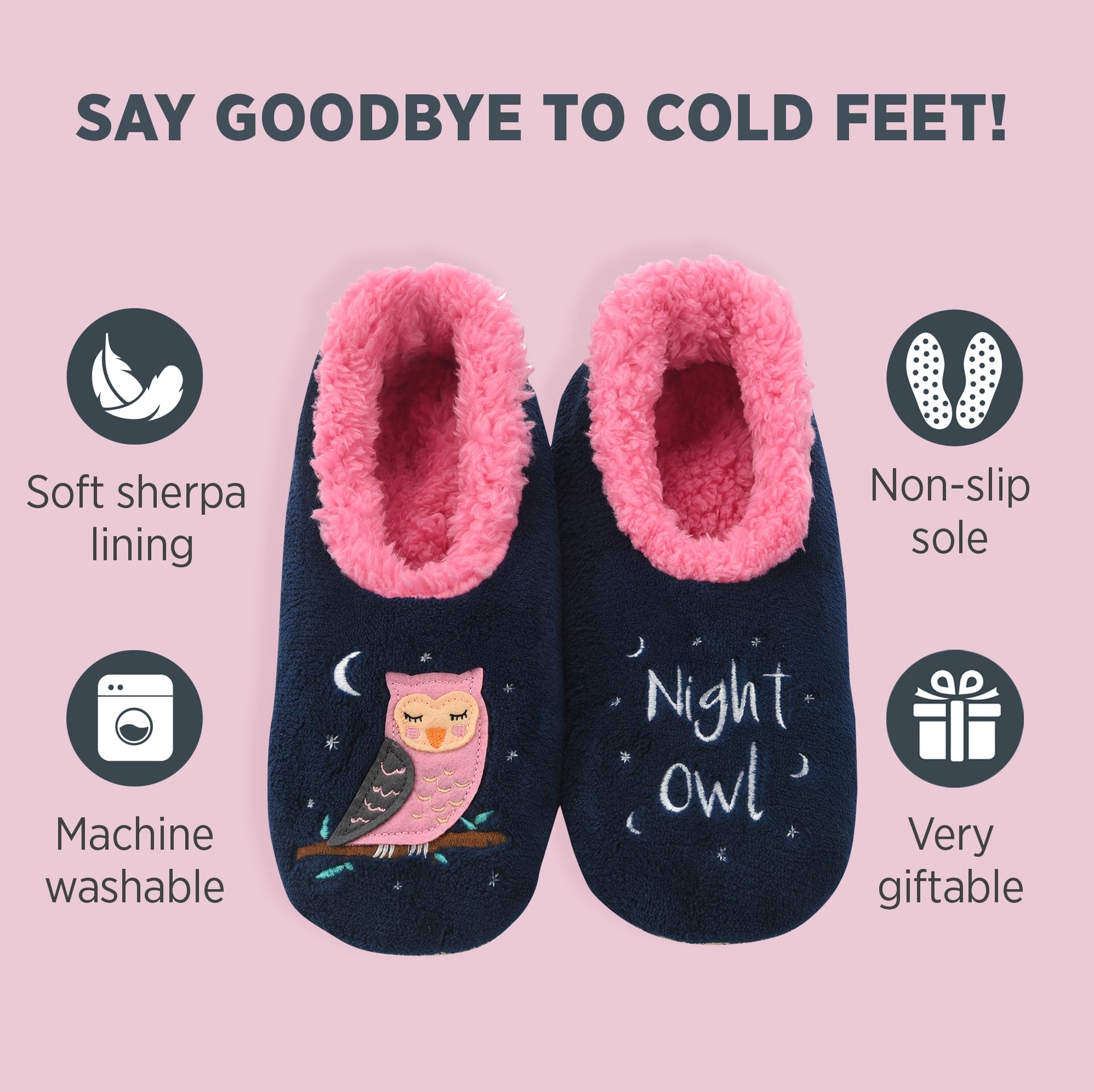 Snoozies Animal Slipper Socks for Women, Funny Animal and Fuzzy Slippers Soft Non-Slip with Sherpa Lining, Cute Slippers|NOWL-M