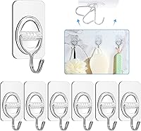 Vista 1 de Ganchos de pared adhesivos para colgar, 6 ganchos de 4.4 libras, ganchos transparentes adhesivos, ganchos de pared de acero inoxidable 201, gancho