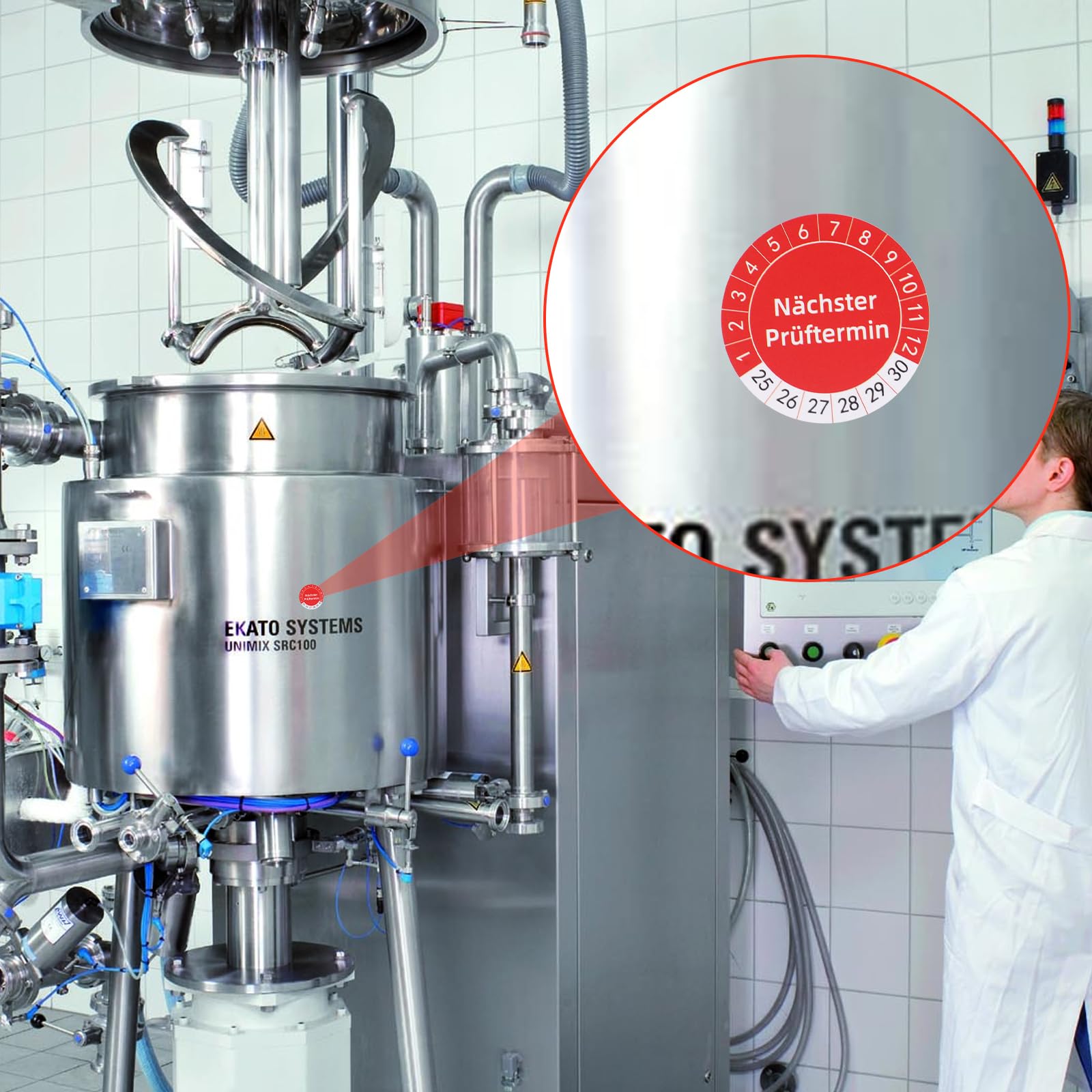 Produktbild von 1000 Stück Prüfplaketten Rot 2025–2030 – Mit 3 Mm Lochstanzer, Selbstklebend, Für Gerätewartung