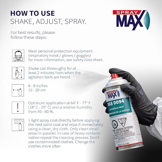 SprayMax 1K Wax & Grease Remover Transparent | Professional Surface Prep Cleaner & Degreaser for Automotive Surfaces |Removes Oil, Grease, Wax, Tar & Silicone |Waterborne Panel Prep Cleaner |11.1 oz