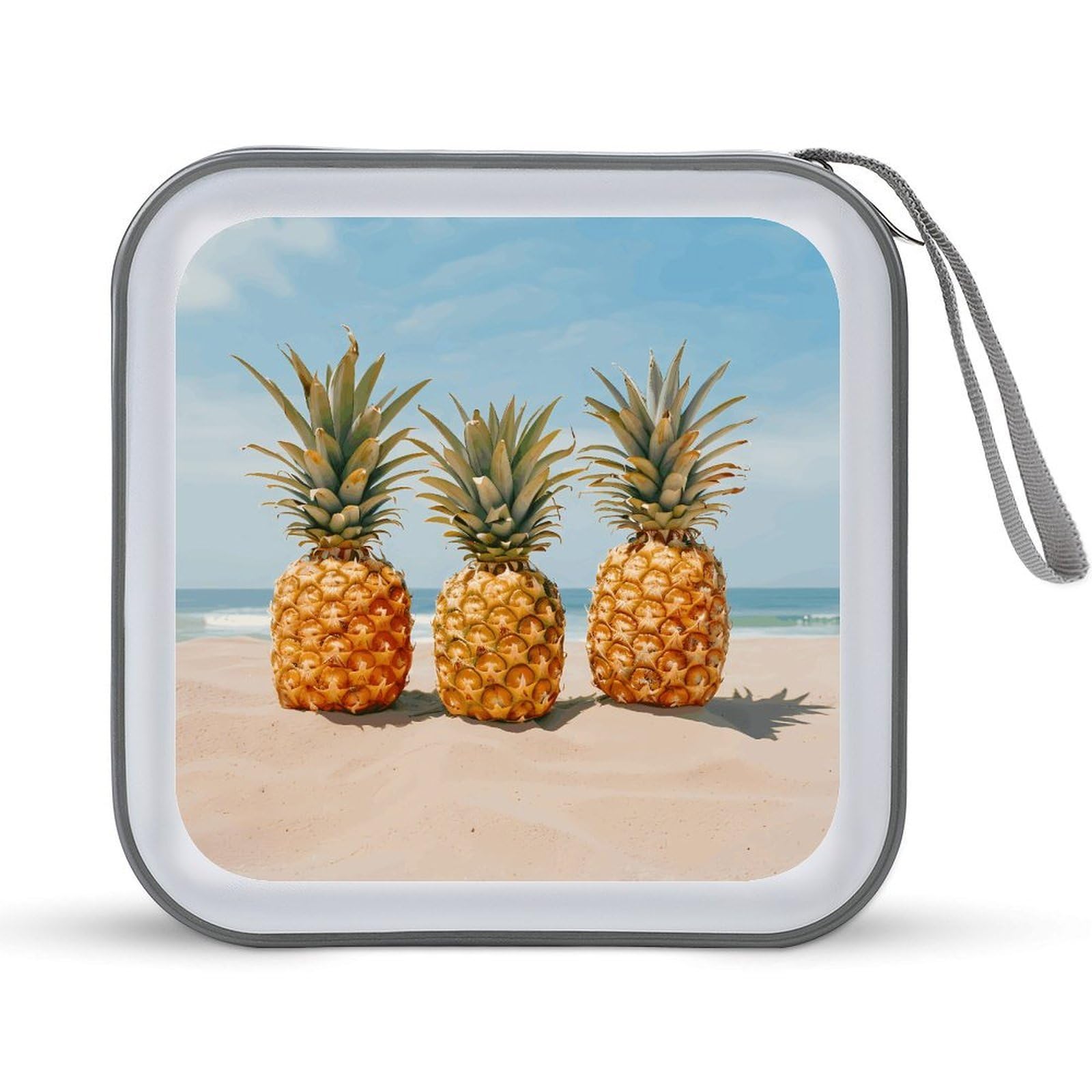 FekiLoot Ocean Beach Pineapples CD Case Portable DVD Case Holder Large Storage Disc Wallet Bag 40 Capacity Hard Plastic Disc Cases Storage Binder DVD Case Wallet for Car Home Travel