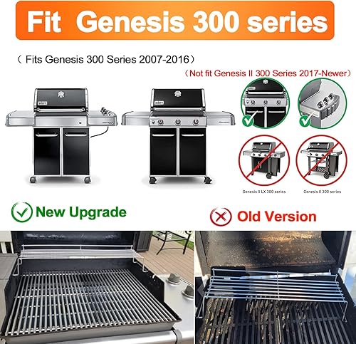 Miniatura 4 de Hisencn 65054 Rejilla de calentamiento para Weber Genesis 300 Grill Parte, Genesis E310, E320, E330, S310, S320, S330, acero inoxidable, repuesto