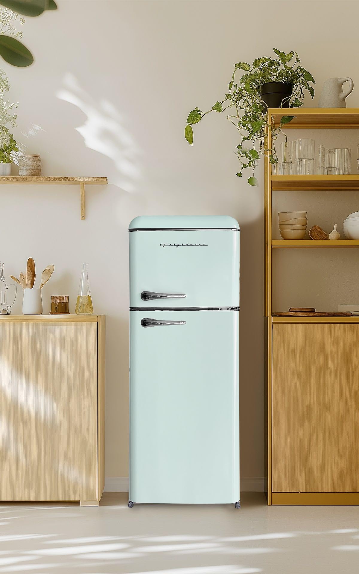 Frigidaire, 2 Door Apartment Size Retro Refrigerator With Top Freezer, Chrome Handles, 7.5 Cu Ft, Green on Fridge.com - View 2