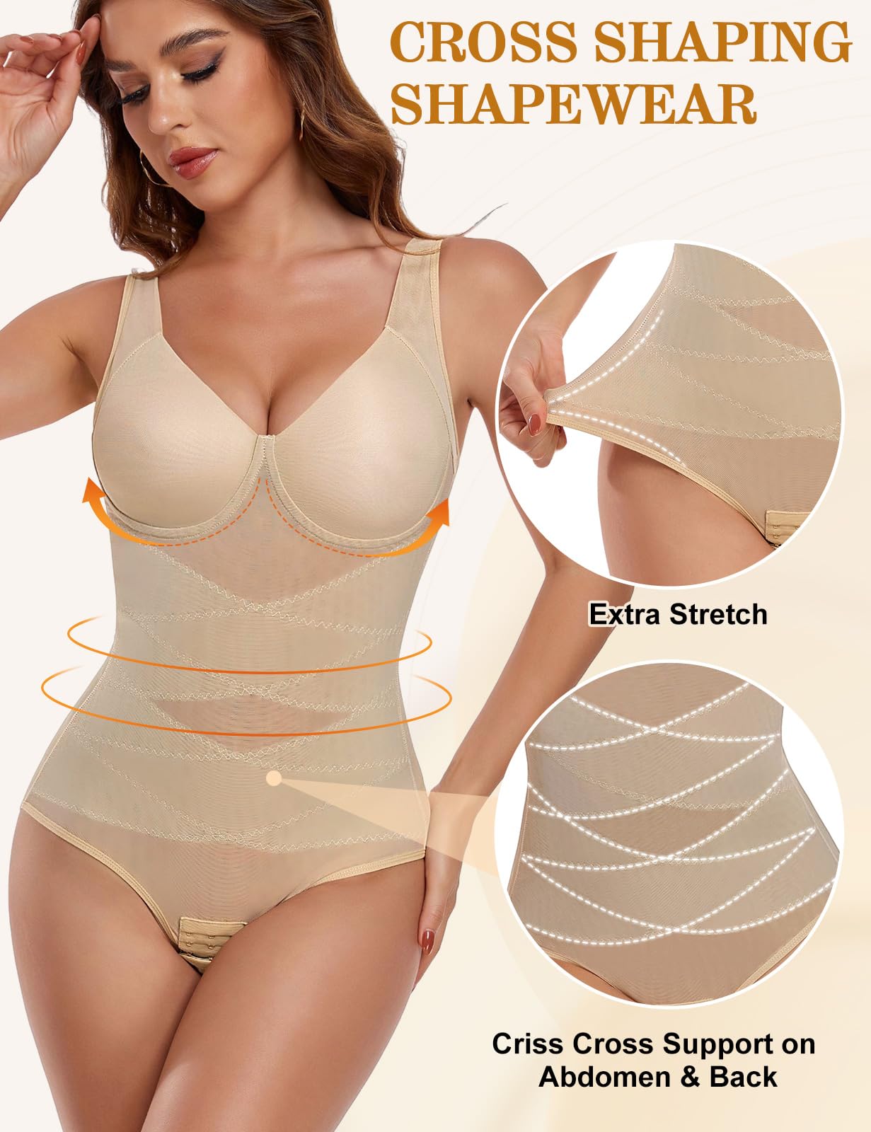 UMIPUBO Body Gainant Femme Ventre Plat Gaine Amincissante Bodysuit Shapewear Couture Camisole Top Corset Invisible Minceur Combinaison Filet Col V Body Shaper Sculptants avec Soutien-Gorge