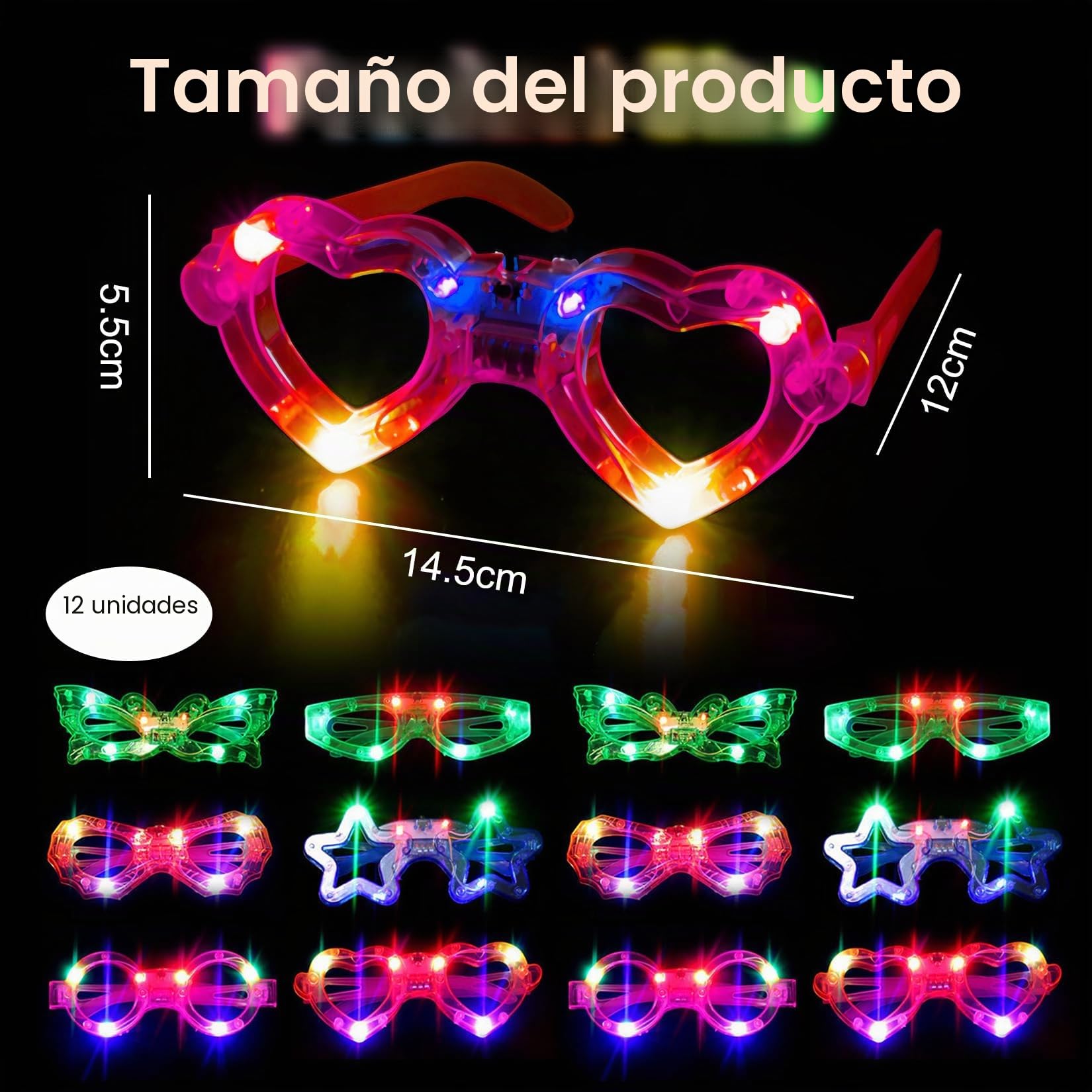 Herbst 12 piezas de gafas LED, regalo, cumpleaños infantil, gafas de fiesta, gafas luminosas, regalos para invitados, rave, neón, gadgets de fiesta para cumpleaños, carnaval, concierto, Halloween