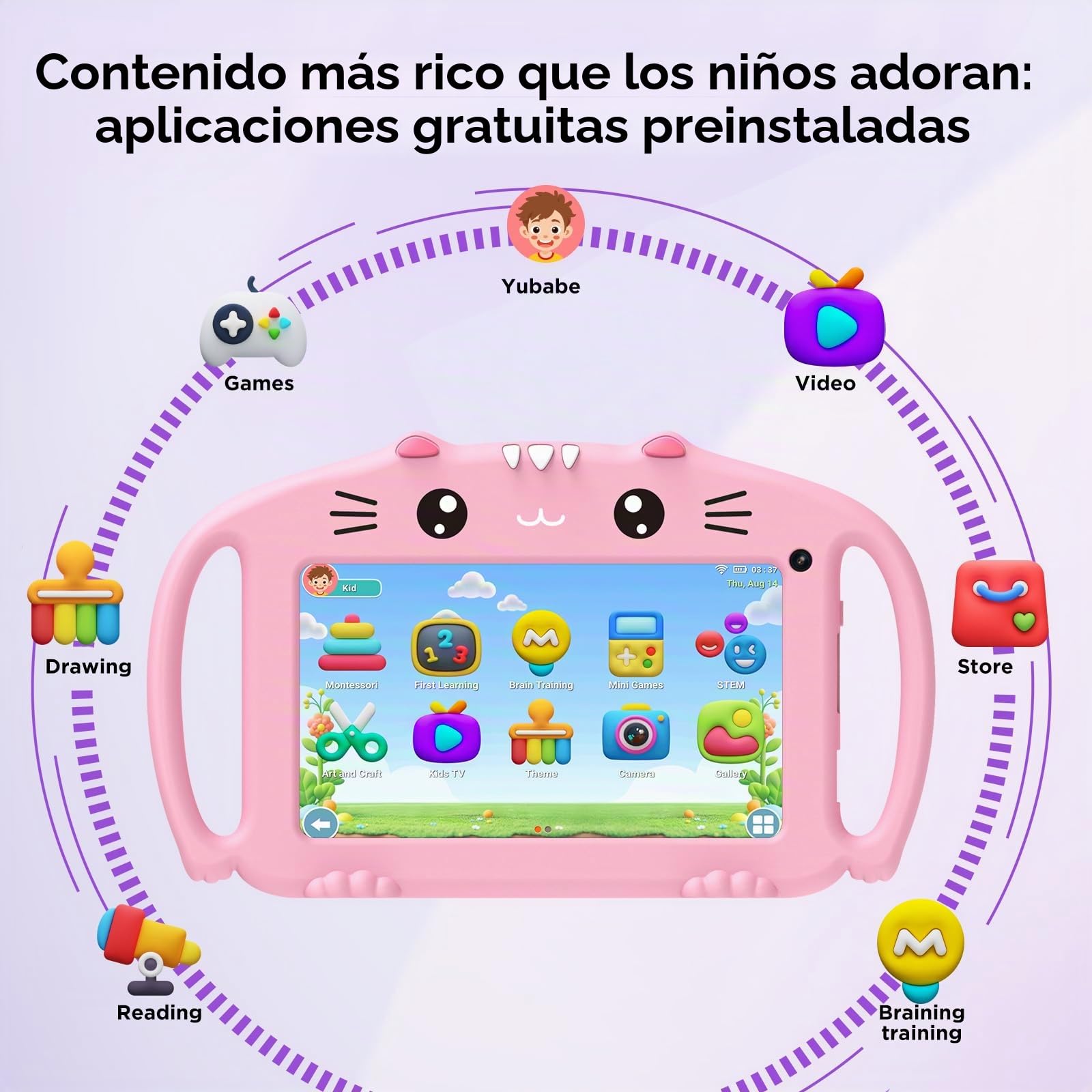 ascrecem Tablet Niños 7 Pulgadas Android Tablet Infantil con WiFi Doble Cámara Control Parental Quad Core 2GB RAM 32GB ROM Juegos Educativos Tableta Bebe de 3 a 14 años Chica Chico (Rosa)