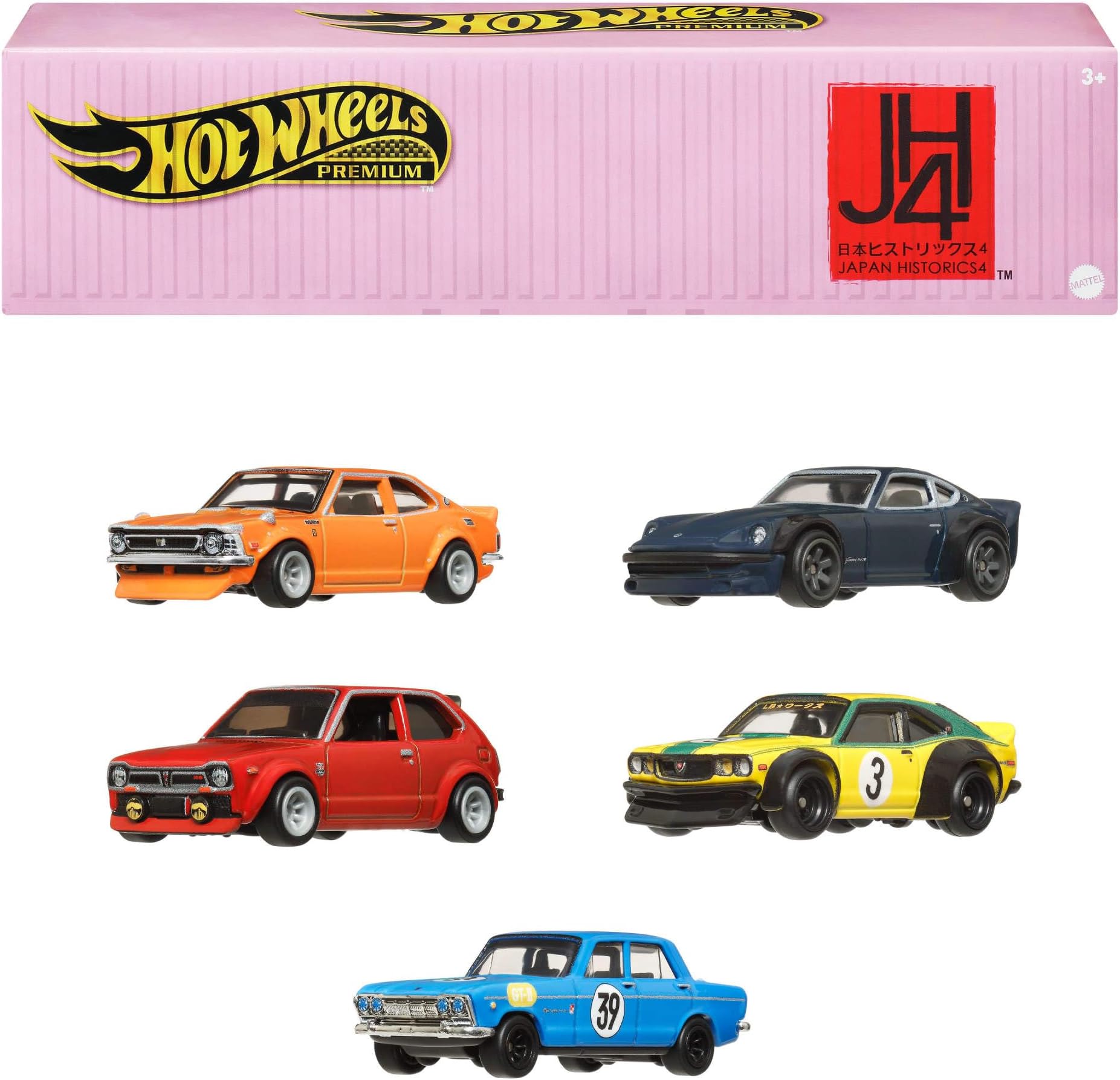 Hot Wheels Premium Car Culture Japan Historics 4 Container Set with 5 1:64 Scale Die-Cast Cars in Collectible & Stackable Storage & Display Container, HRW84