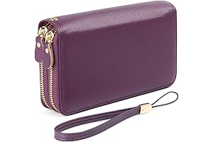 Lavemi Women's RFID Blocking Genuine Leather Large Capacity Double Zip Around Wallet Clutch