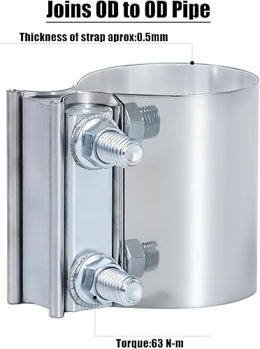 Miniatura 4 de Vitonsbay Abrazadera de escape de 2.5 pulgadas, 2 12 pulgadas, abrazadera de banda de escape de acero inoxidable (2 piezas)