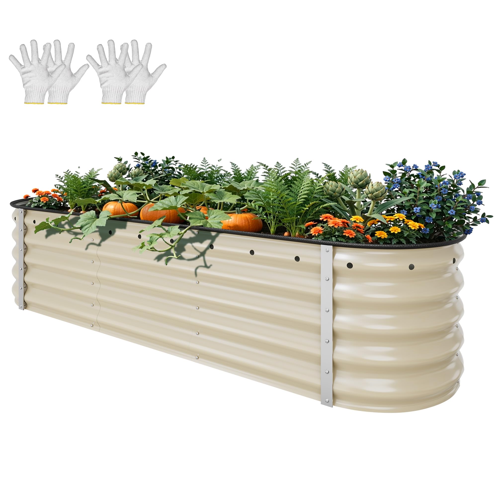 YITAHOME 6.5x2x1.5ft Large Raised Garden Bed Kit, 17" Tall 6 in 1 Galvanized Metal Planter Box with Gloves & Safety Rubber, Outdoor Above Ground Planters for Plants Vegetables Flowers, Cream Yellow Cream Yellow 6.5x2x1.5ft