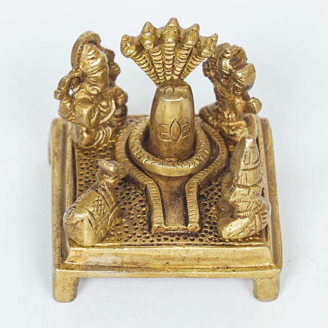 Handmade Brass Shiv Parivar with Shivling and Snake Idol - Divine Hindu God Statue for Spiritual Home Décor and Worship