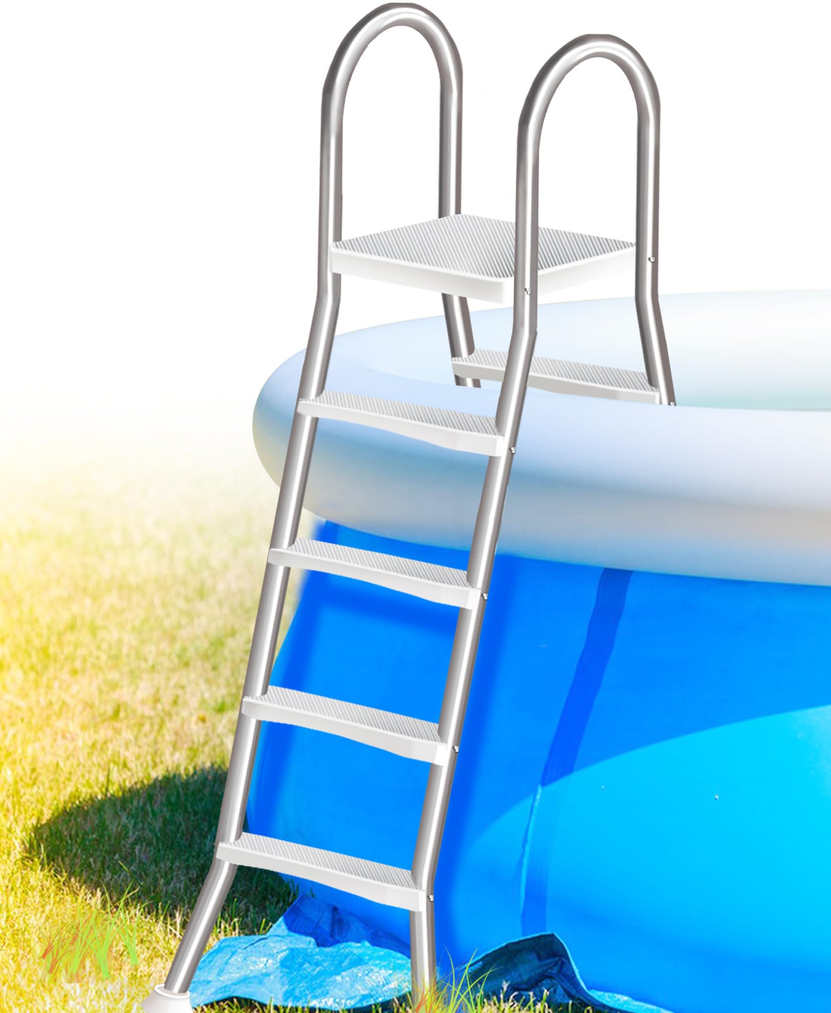 Scala a A in Acciaio Inossidabile per Piscine da 135 cm, 4 Gradini Antiscivolo, Robusta Scala da Piscina per Esterni con Una Portata Massima di 250 kg,135cm