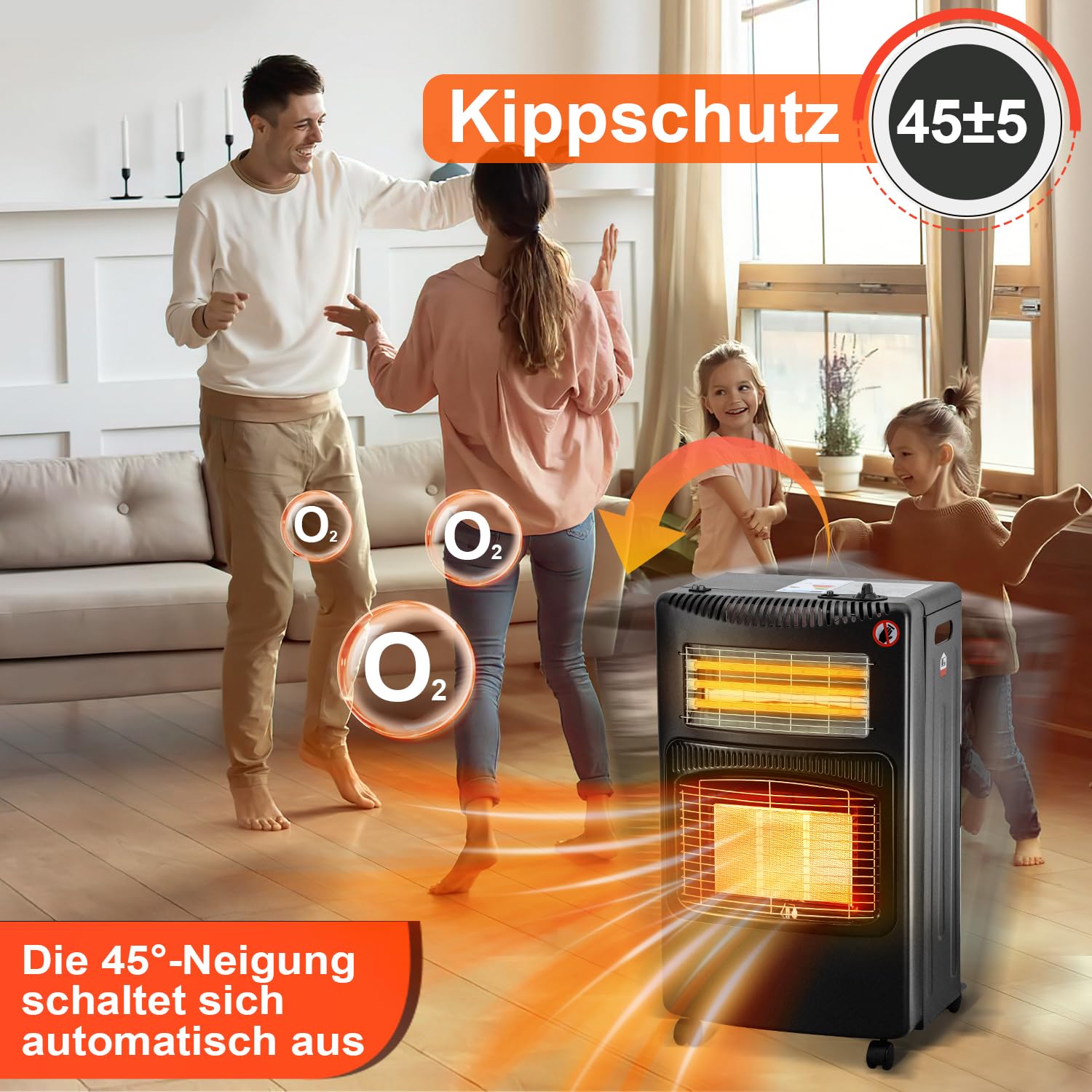 Gasheizofen 4,2 KW Gasheizer und 1260W Elektrische Gasheizung Faltbar Gasofen 306 g/h Gasverbrauch Gasheizvolumen 20-60 m³, Einstecken und loslegen