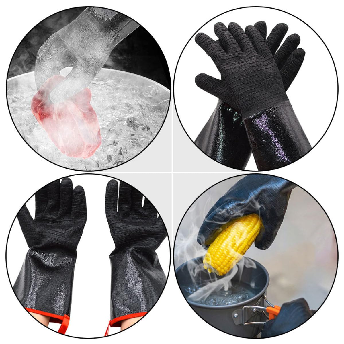 Guante de Horno Resistente al Calor, Neopreno Negro, 1 Par | Impermeables, Protegen la Muñeca Frente a Salpicaduras, Aptos para Horno y Cocina