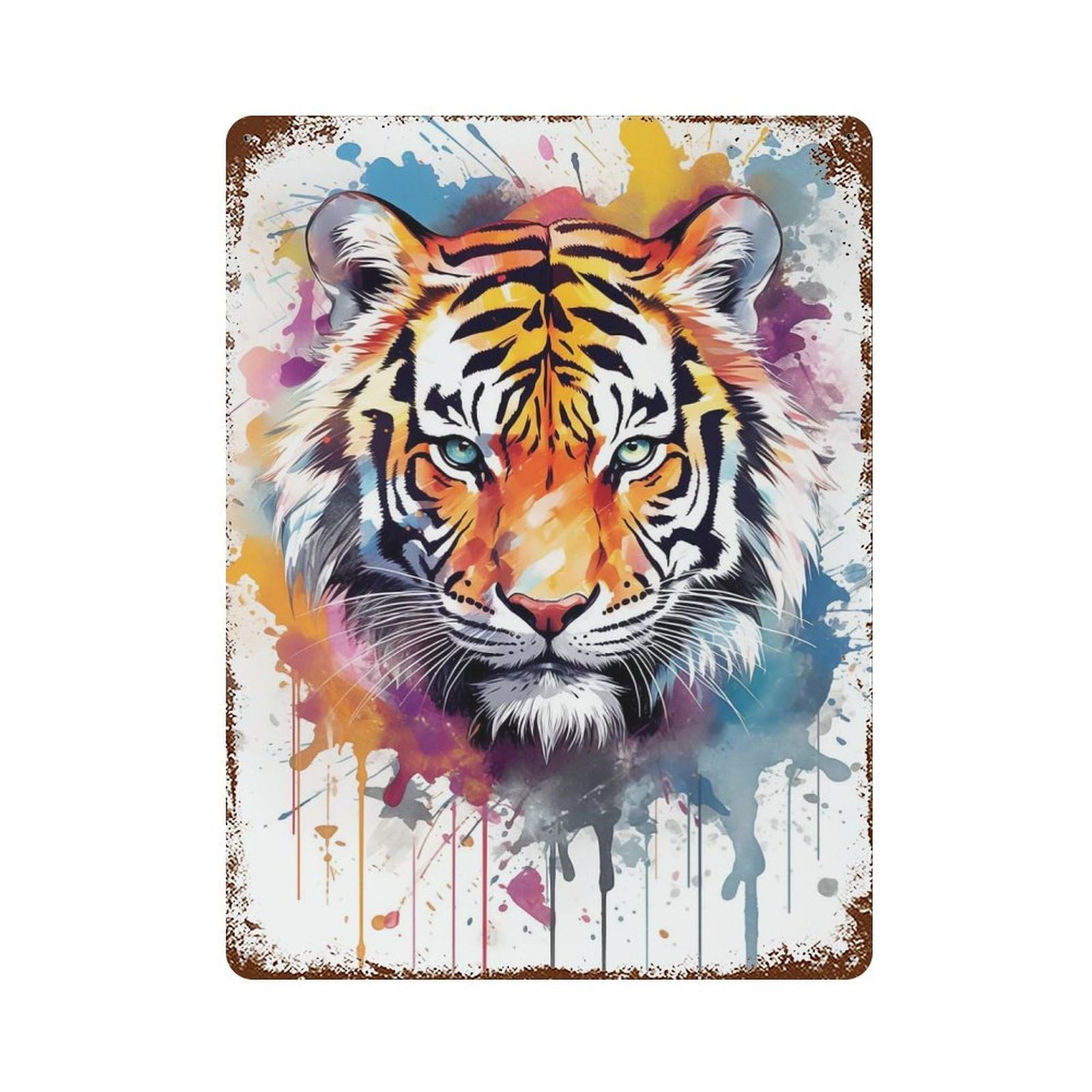 Decorative Tin Sign Watercolor Tiger 15.7"x11.8", Decorative Metal Wall Art for Garage, Bar And Workshop Decor