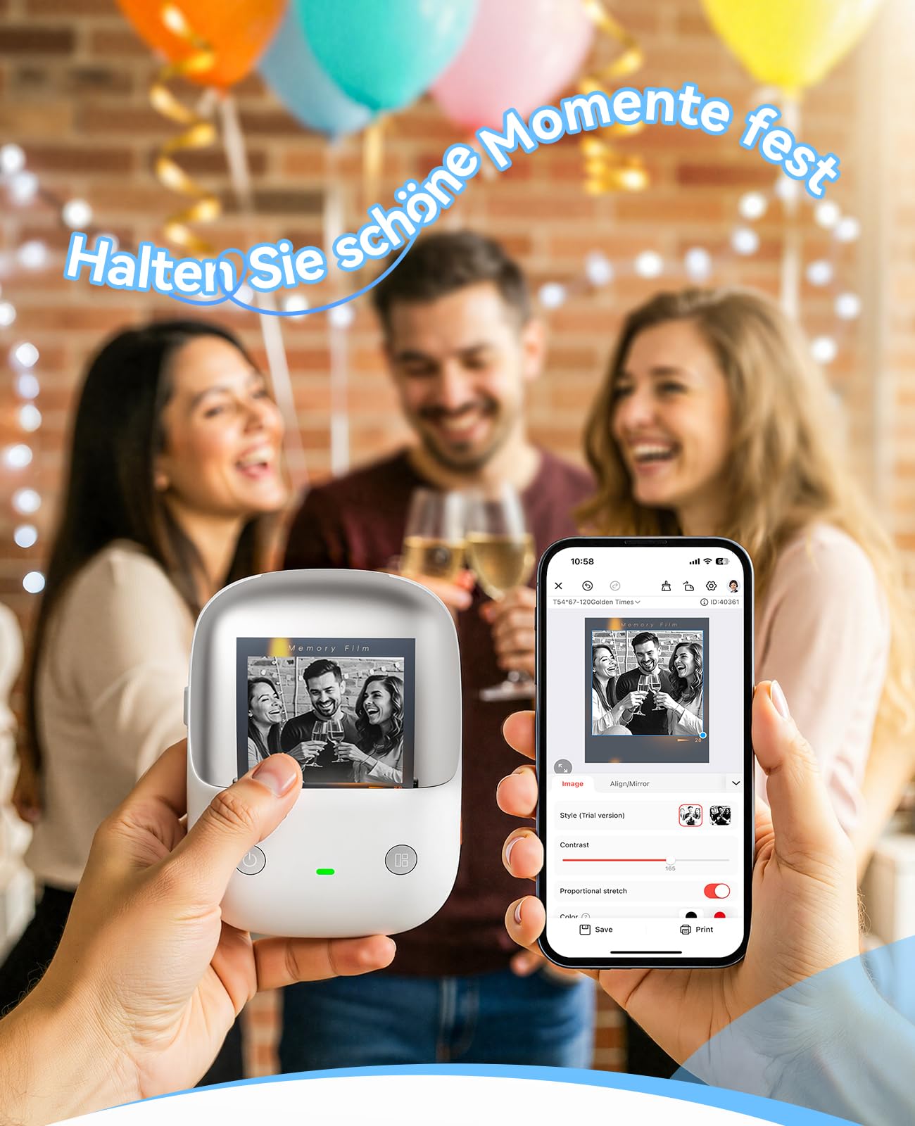 NIIMBOT B2 Pro Etikettendrucker mit 3 Rollen Wasserfeste Etiketten Selbstklebend, 300DPI Etikettiergerät Bluetooth Label Printer für Fotos, Adressetiketten, Preisschilder, Silber