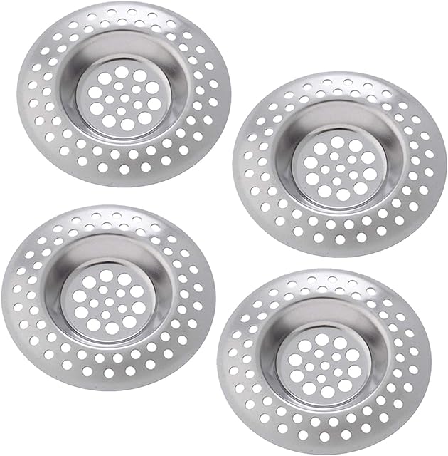 4 PCS Stainless Steel Sink Strainer Plug Kitchen Bathroom Sink Plug Cover Shower Drain Cover Hair Catcher Plug Hole Sink Tub Strainer Drain Filter Basket Strainer Waste Plug