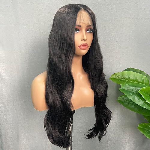 Miniatura 2 de SOKU Pelucas de encaje frontal sintético ondulado para mujer, 26 pulgadas, color marrón oscuro, parte media, sin pegamento, pelucas largas