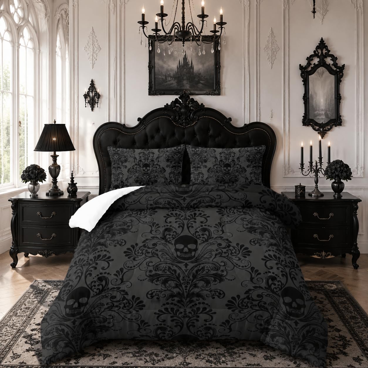 Tuzaovy Skull Bedding Set - Gothic & Boho Full Size Comforter Set with Skull Pattern