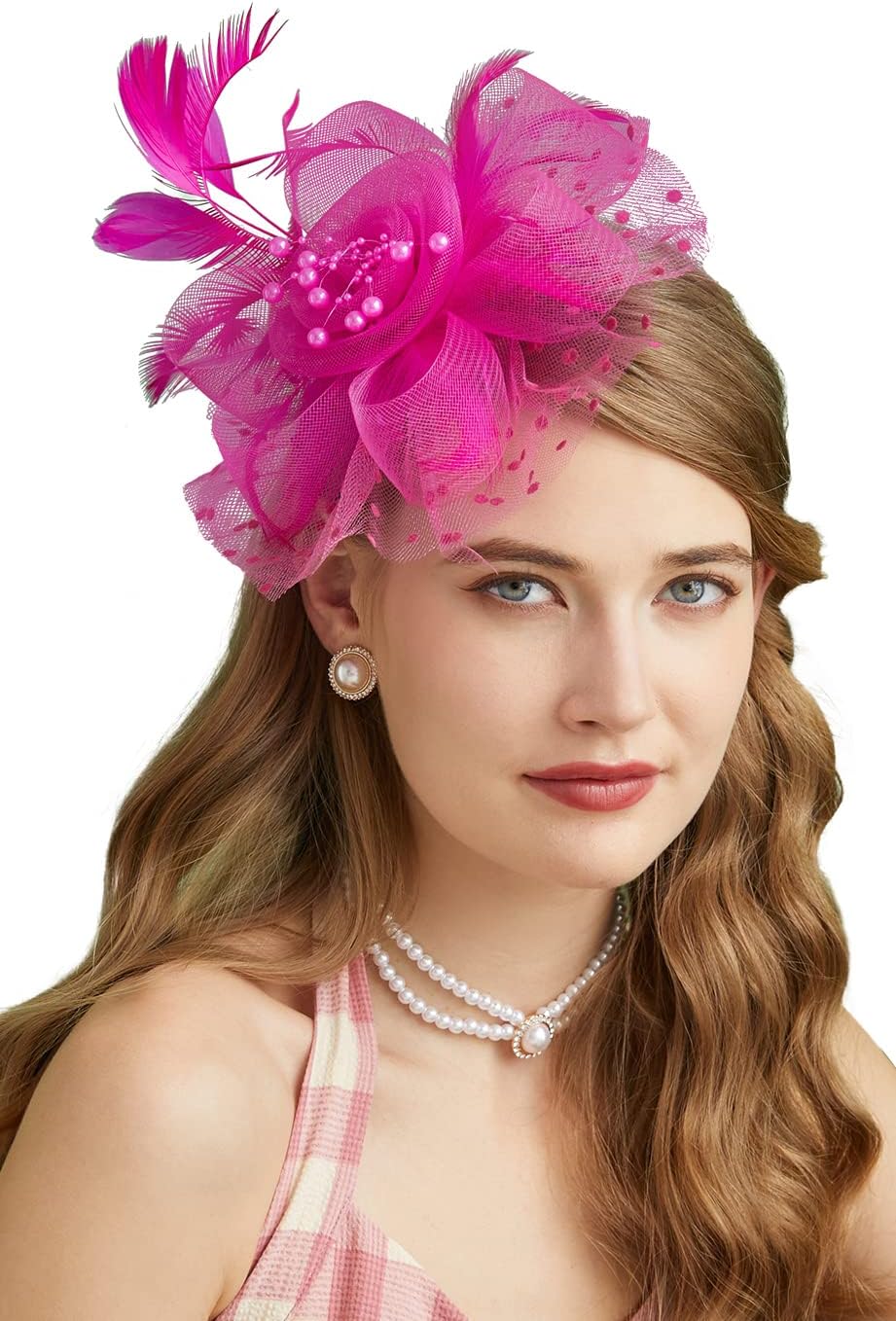Cizoe Fascinators Hat for Women Tea Party Headband Kentucky Derby Wedding Flower Cocktail Mesh Feathers Hair Clip