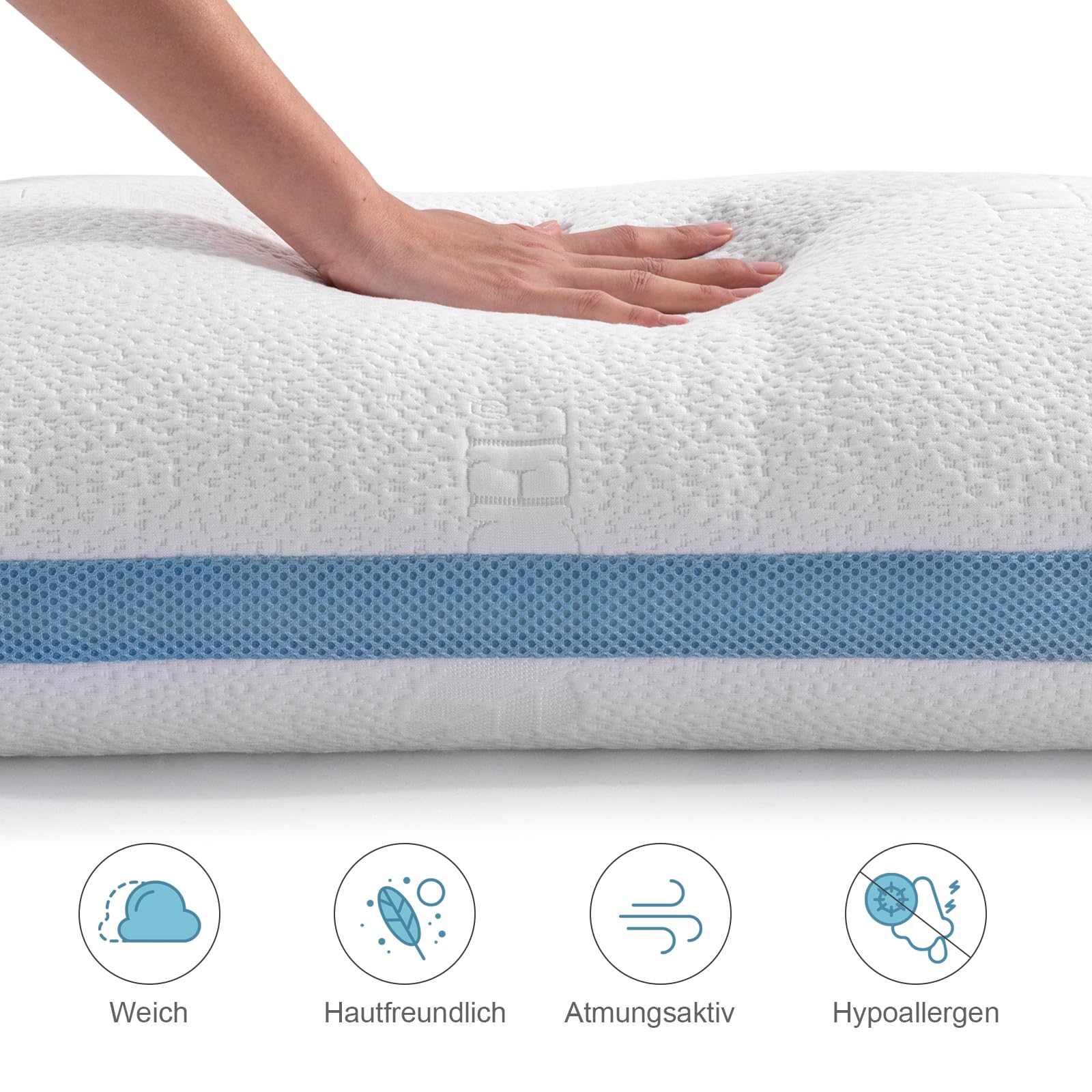 Hiimgo Kopfkissen 40x80 cm (2er Pack) Memory Foam Kissen höhenverstellbar waschbar mit Reißverschluss