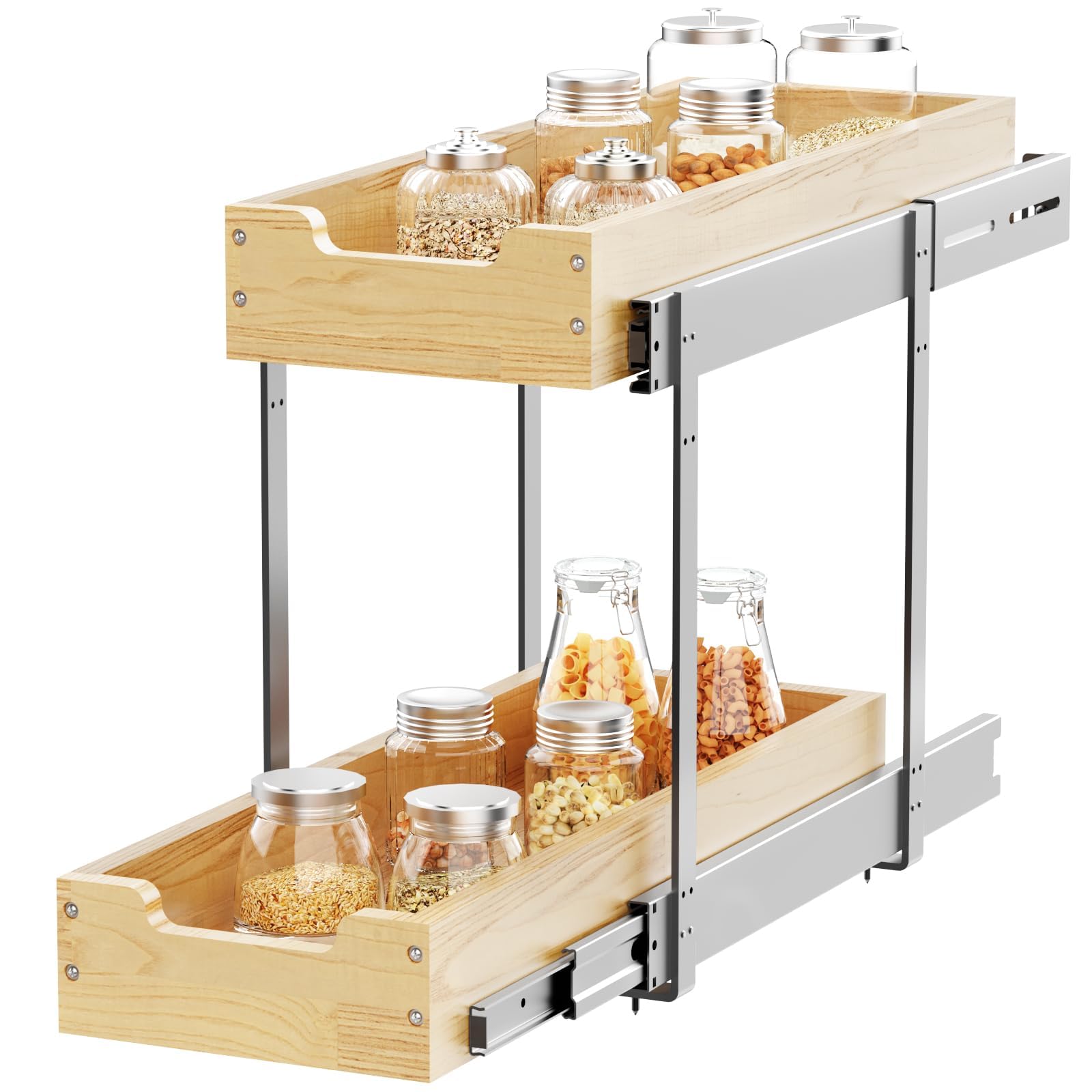 Organizador de armario extraíble de madera, 2 lazos de 9 pulgadas de ancho x 21 pulgadas de profundidad, cajones deslizantes resistentes para armarios interiores, almacenamiento y organización 9
