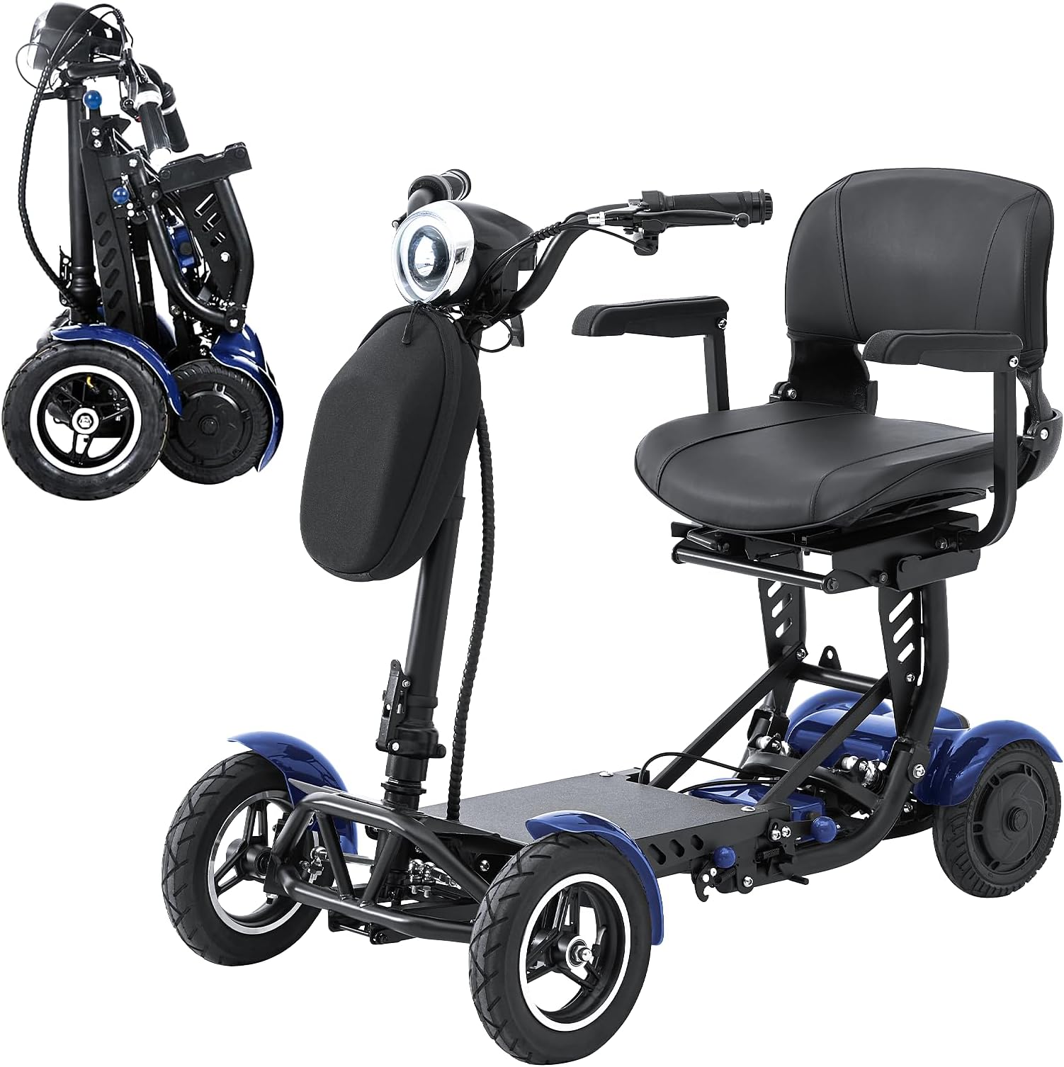 All-Terrain 4-Wheel Foldable Electric Scooter Lightweight Folding Mobility Scooter for Adults & Seniors, 25Miles Long Range, 15.6AH Lithium Battery, 3-Speed Mode, Max Load 300lbs (Standard Blue)