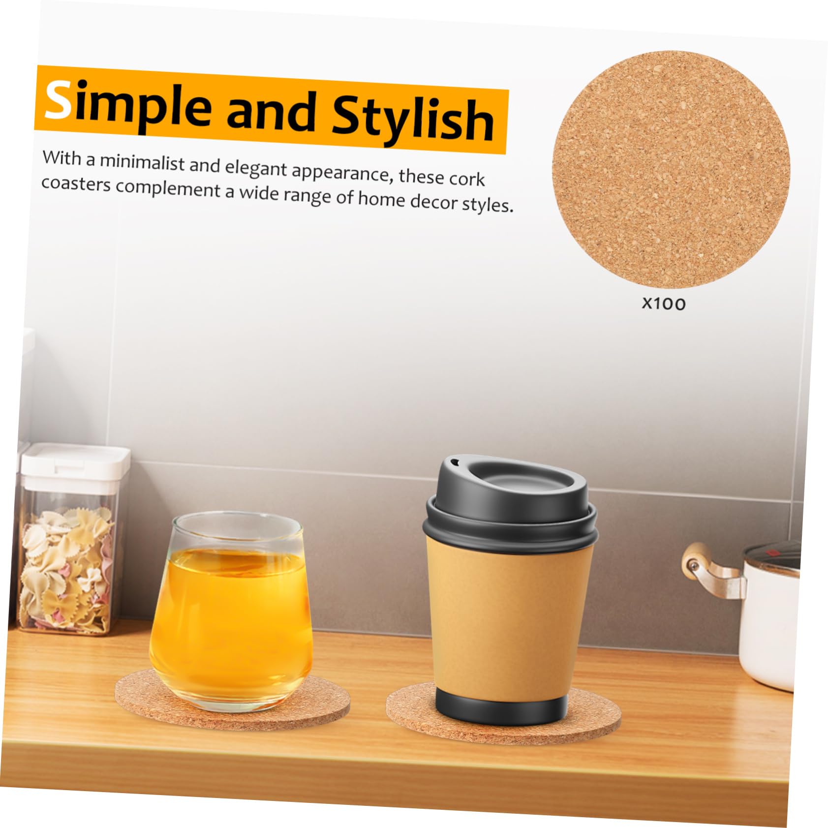 BESTYASH 100pièces Dessous de Liège Ronds sous-Verres pour Boissons Protection de Table Dessous pour Tasses et Théières