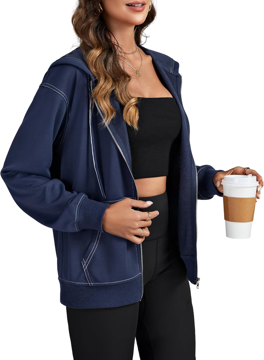 LYANER Women's Zip Up Hoodie Long Sleeve Sweatshirt Fall Outfits Fashion Jackets with Pockets - Image 3