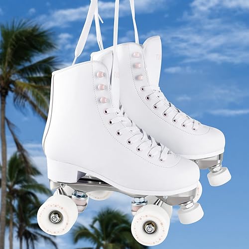 Miniatura 5 de Patines TUOSAMTÍN para mujeres y niñas con topes de goma ajustables en altura, lindos patines retro cuádruples para exteriores e interiores