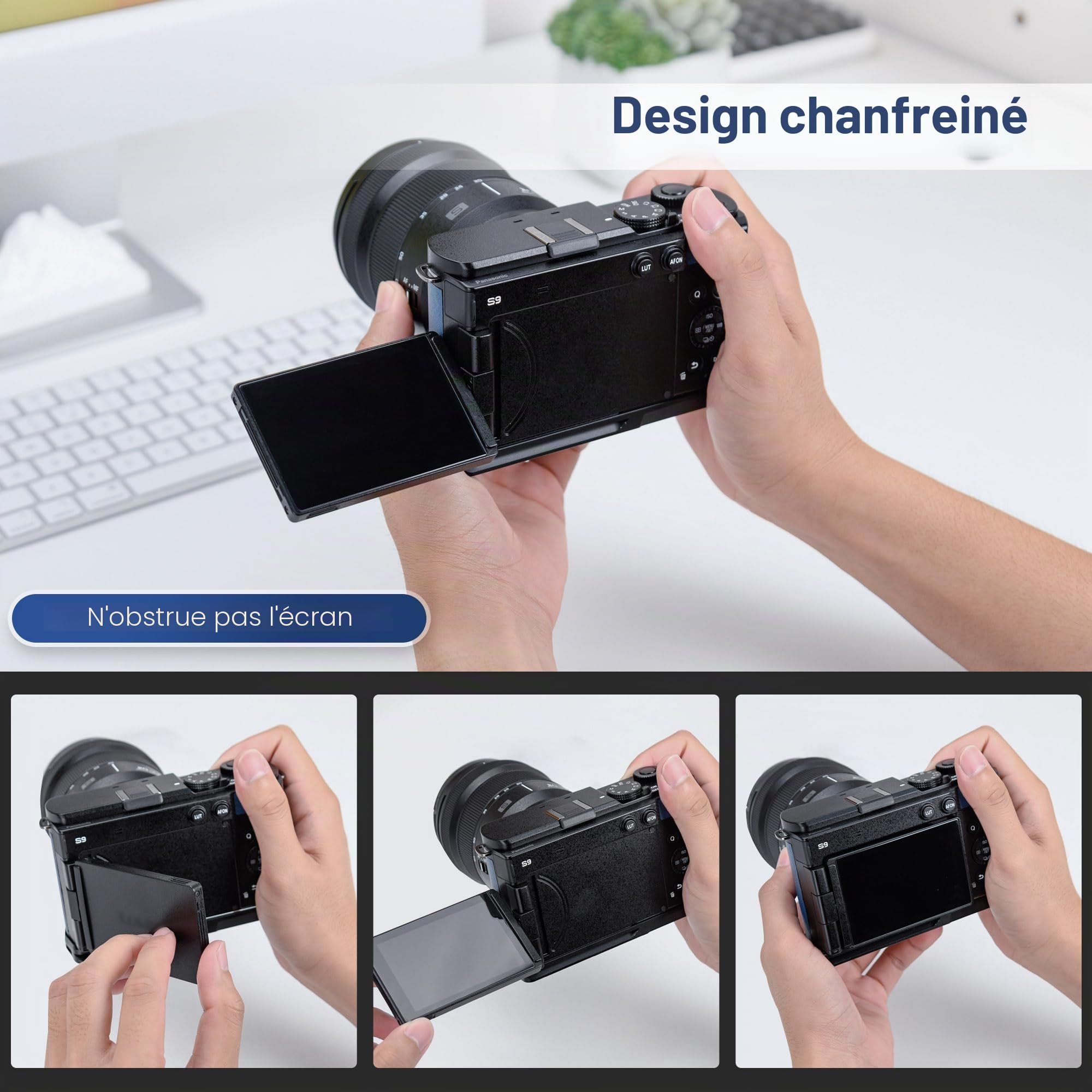 JJC Poignée en métal pour appareil photo Panasonic Lumix S9, poignée S9 avec plaque à dégagement rapide Arca en alliage d'aluminium, support en L antidérapant, poignée en silicone améliorée, noir