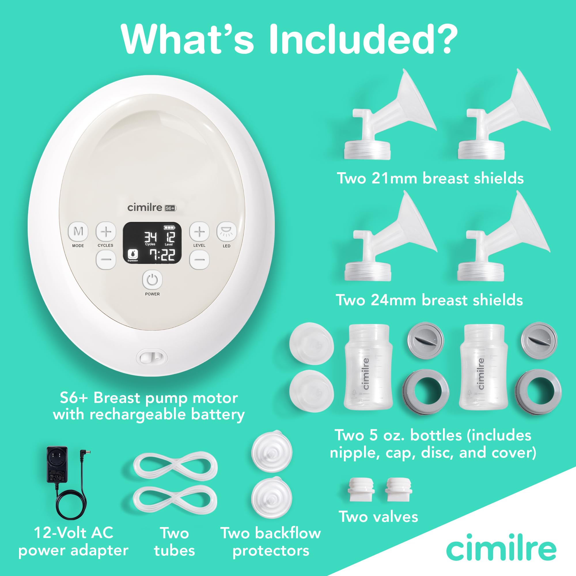 Cimilre S6+ Adjustable Rechargeable Breast Pump, Customizable Pump Sessions with Multiple Cycle Speeds & Hospital Strength Suction Levels, Double Electric Breast Pump