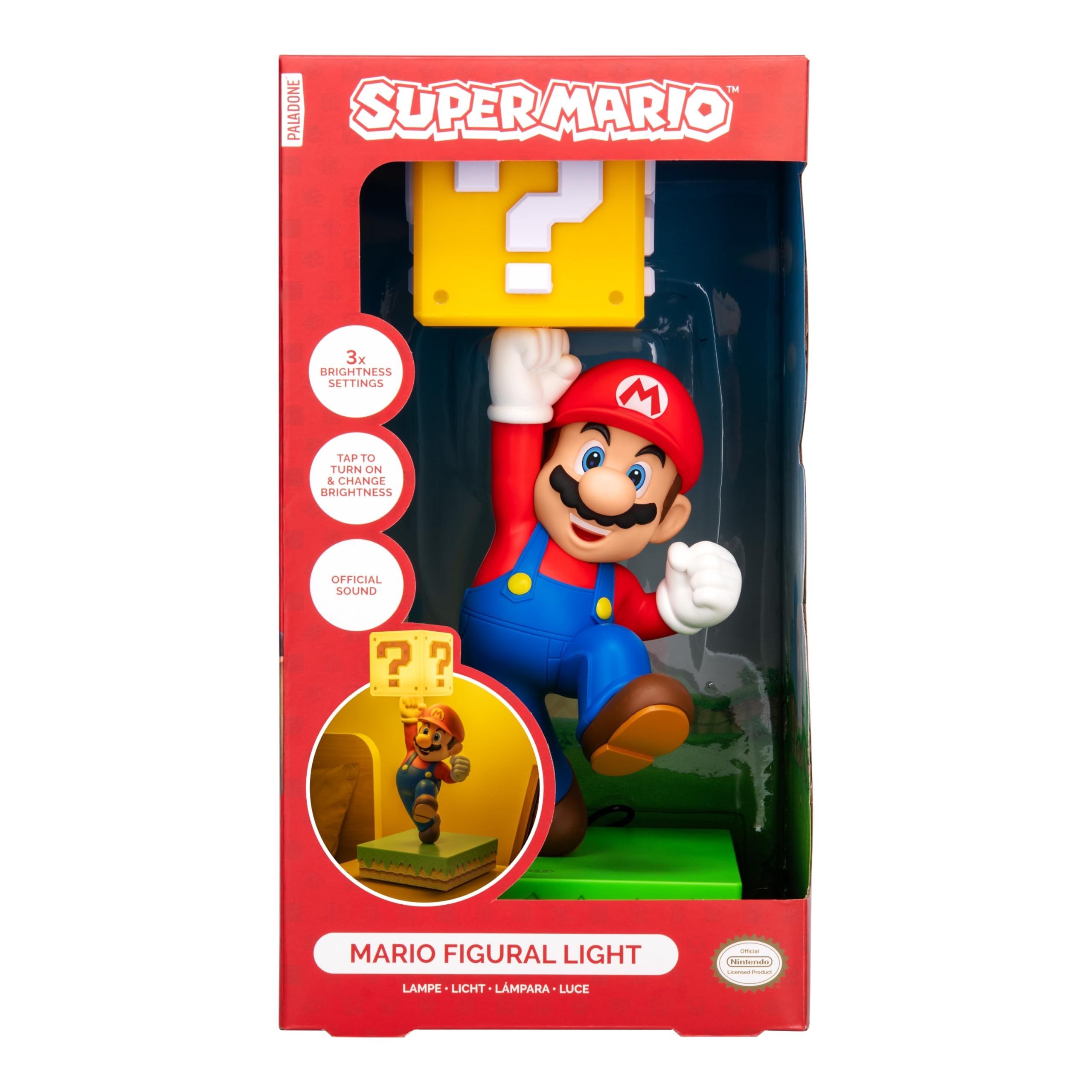 Paladone Lámpara Diorama Super Mario – Lámpara táctil de 35 cm con 3 niveles de brillo y sonido oficial, alimentación USB, decoración para dormitorio y gaming – Producto oficial Nintendo