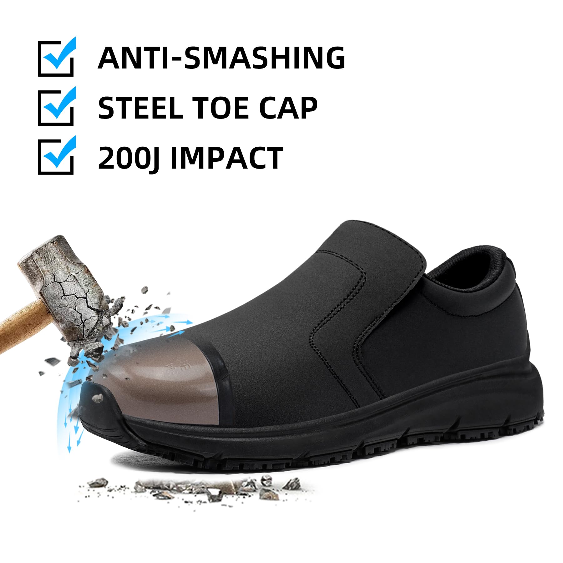Sicherheitsschuhe Herren Damen rutschfeste Kochschuhe wasserdichte Arbeitsschuhe Küche Leicht SRC Bequemer Dämpfung Arbeitsschuh mit Stahlkappe