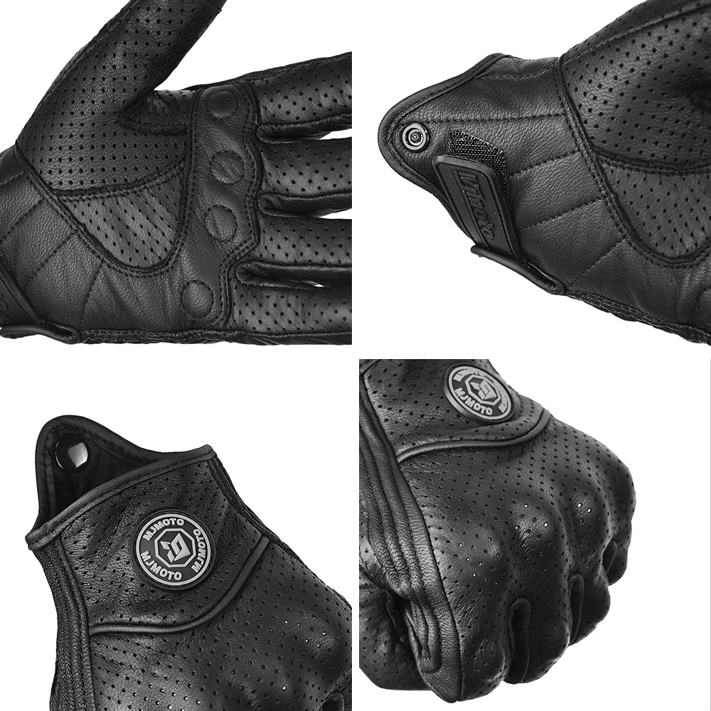 Czarne rękawiczki motocyklowe w stylu retro – oddychające rękawiczki z pełnymi palcami dla motocyklistów i kierowców – klasyczne rękawice motocyklowe w stylu vintage