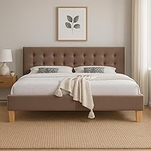 Frederic – Solid and Comfortable Bed with Divan Base + Upholstered Headboard Brown Colour + 10 cm Feet for Mattress 140 x 190 cm – 13 Slats – Easy Care PVC Coating – Assembly