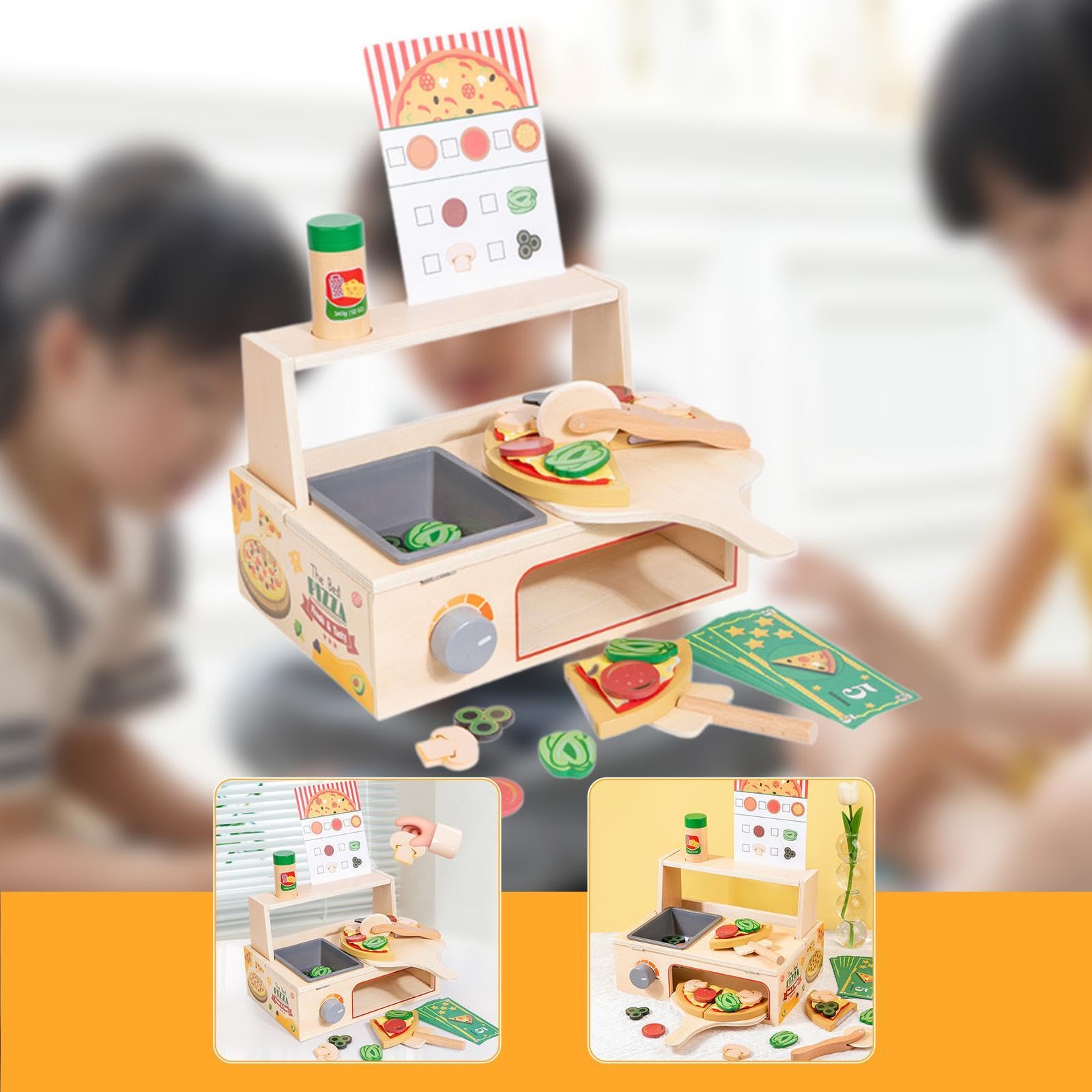 Fenteer Giocattolo di Pizza in Legno, Gioco di Ruolo, Giocattoli per Genitori E Bambini, Giochi per Le Vacanze