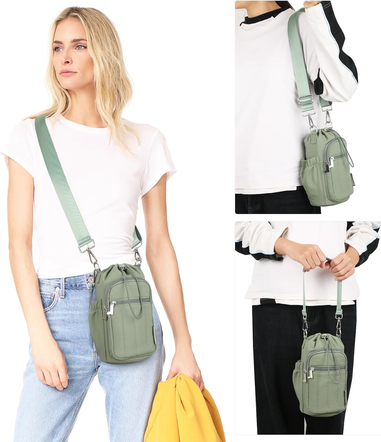 Rueesh Water Bottle Holder Bag with Adjustable Strap, Insulated Bottle Carrier Bag RFID Crossbody Sling Bag for Gym Walking