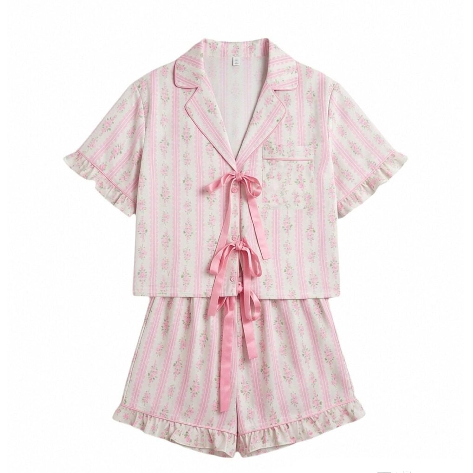 Generisch Pigiama da donna alla moda casual composto da camicia e pantaloncini a righe